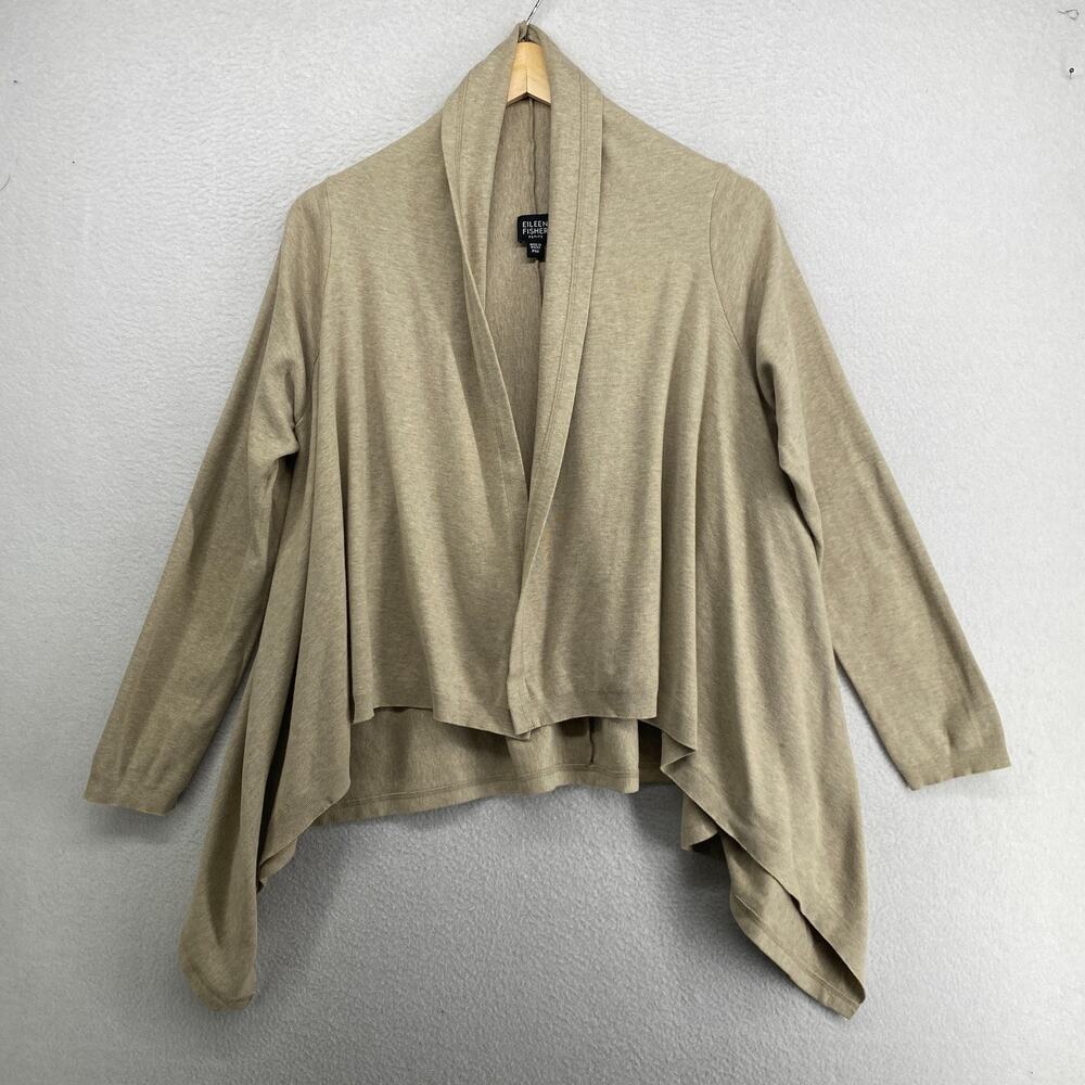 EILEEN FISHER Cardigan PM Cotton Knit Jersey Open Front Asymmetric Draped Beige